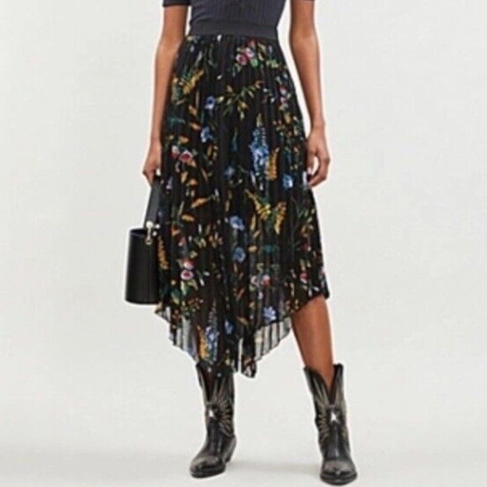 Maje Jeudi Plisse Pleated Floral Print‎ Maxi Skirt Size 1 Small